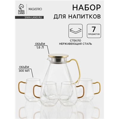 Набор для напитков Magistro «Льдинка», 5 предметов: кувшин 1.6 л, 4 кружки 300 мл, стекло