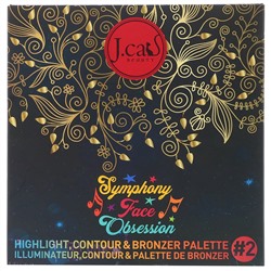 J.Cat Beauty, Symphony Face Obsession, палетка хайлайтеров, контуров и бронзеров, SFO102 набор № 2, средние и темные оттенки, 27,5 г