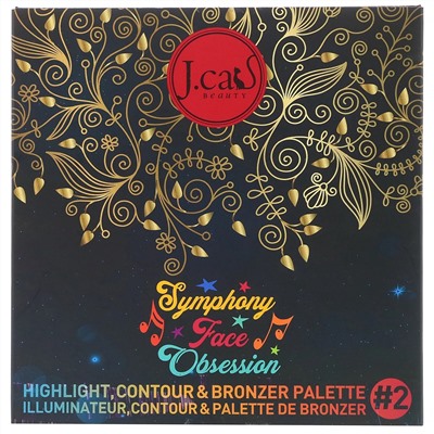 J.Cat Beauty, Symphony Face Obsession, палетка хайлайтеров, контуров и бронзеров, SFO102 набор № 2, средние и темные оттенки, 27,5 г
