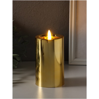 Светодиодная свеча LED - ночник RISALUX «Столбик. Глянец», от батареек 3×АА, золото, мерцающая, 7.5×7.5×12 см