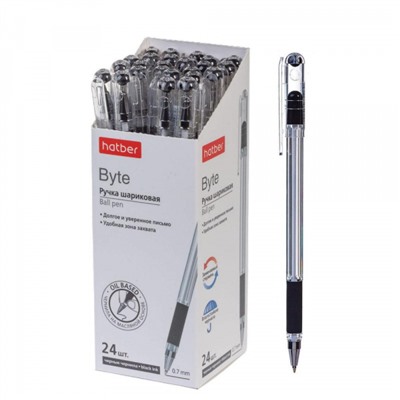 Ручка шариковая масляная "Byte" черная 0.7мм с рез.грипом в карт.дисплее (091399) Хатбер