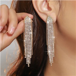 Серьги длинные вечерние сияющие со стразами, 10 см.