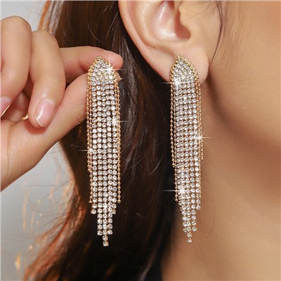 Серьги длинные вечерние сияющие со стразами, 10 см.