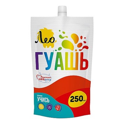 Гуашь 250 мл алая(scarlet) 337 "Учись" Группа 3 дой-пак с штуцером LGD-250 Лео