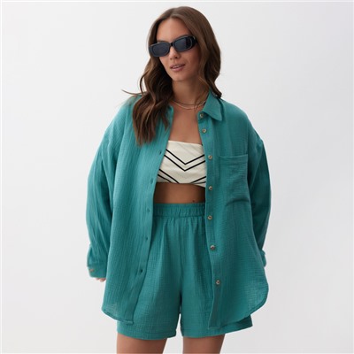 Рубашка женская оверсайз MIST Muslin, размер 42, бирюзовая