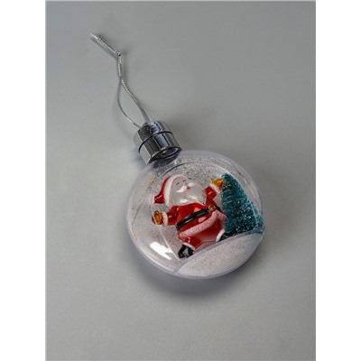 Ёлочный шар «Дед Мороз», 5 LED, от батареек, свечение тёплое белое