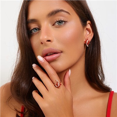 Комплект ювелирной бижутерии коллекция "Дубай" серьги и кольцо 19 р, покрытие позолота, вставка: фианиты, цвет: оранжевый и прозрачный, арт.215.488-19