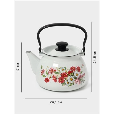 УЦЕНКА Чайник эмалированный «Астры», 3 л, металлическая ручка, белый