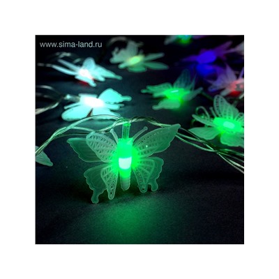 Гирлянда «Нить» 5 м с насадками «Бабочки малые», IP20, прозрачная нить, 20 LED, свечение мульти (RG/RB), мигание, 220 В