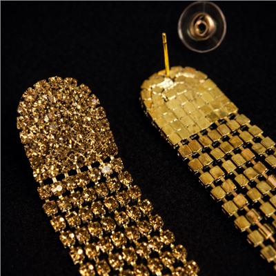 Серьги длинные висячие со стразами "Вечерние", цвет: шампань, арт.012.008