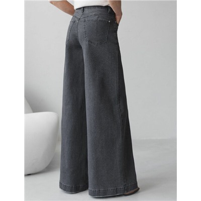 Джинсы трубы широкие с декоративной стиркой из эластичного денима