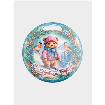 Доска разделочная сувенирная «Медведь.С новым годом», d=25.5 см, дерево, разноцветная