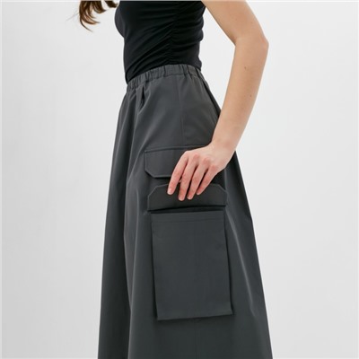 Юбка миди с накладным карманом женская MINAKU: Safari, графит, размер 42