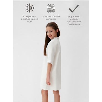 Платье нарядное для девочки MINAKU: PartyDress, с воротником, рост 116-122 см, белое