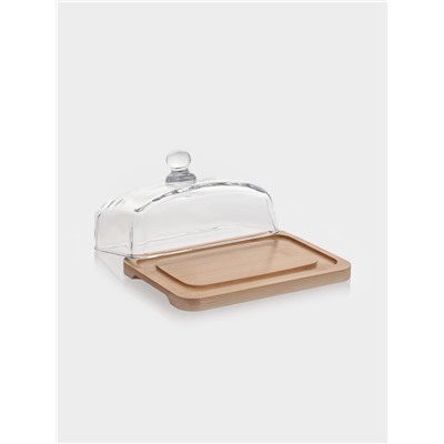 Маслёнка, 17.8×13×10 см, на бамбуковой подставке, стекло, прозрачная