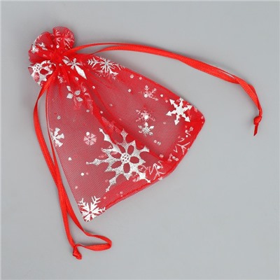 Мешочек подарочный новогодний органза «Танец снежинок», тиснение, органза, 10×12 см ± 1.5 см