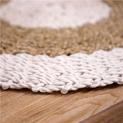 Коврик на пол круглый натуральный плетёный «Диск», из водорослей, 60 см, белый