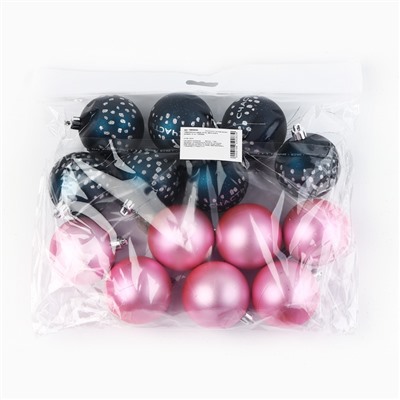 Шары ёлочные новогодние, d=6 см, 14 шт., синие, розовые