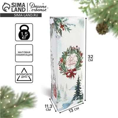 Пакет новогодний подарочный под бутылку, треугольный «Чудо», 13×32×11 см