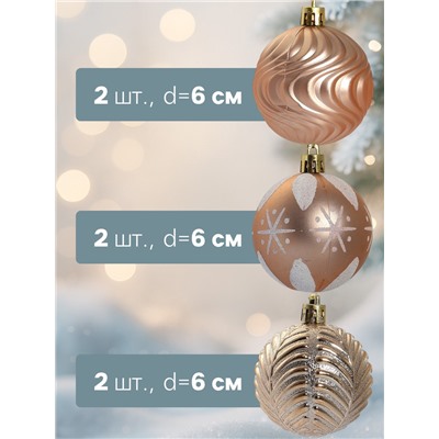 Ёлочные игрушки «Мелодия» ассорти люкс, шары новогодние, d=6 см, набор 24 шт., бело-золотой