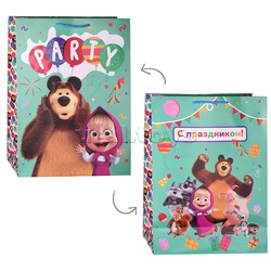 Пакет подарочный глянцевый Маша и Медведь xl, 33,5*45*15 см.