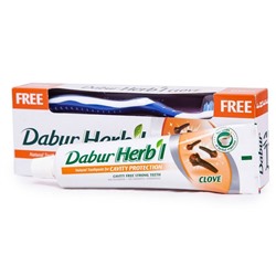 Dabur Herb'l Toothpaste Clove with Toothbrush/Дабур Зубная Паста Защита Полости Рта с Гвоздикой + Зубная Щётка Ср. Жесткости  150г.