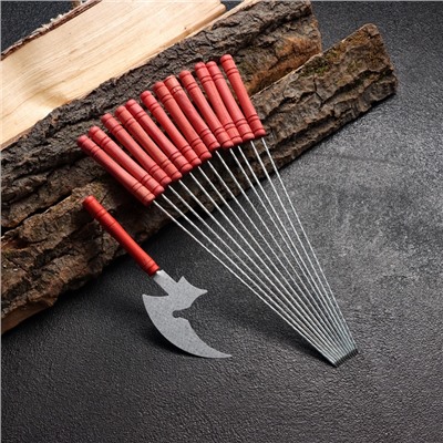 Набор шампуров-спиц 12 шт., рабочая часть - 21 см, ширина - 2 мм, толщина - 2 мм, с ножом