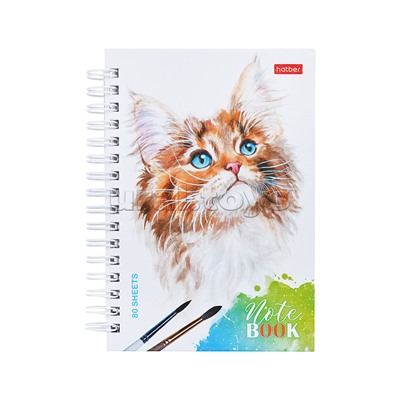 Записная книжка 80л А6ф "Рыжий котик" 2-х цветная клетка с твердой обложкой двойная на гребне глянц. ламин