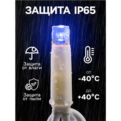 Гирлянда «Бахрома» 3×0.9 м, IP65, УМС, белая нить каучук, 144 LED, свечение мульти, 220 В