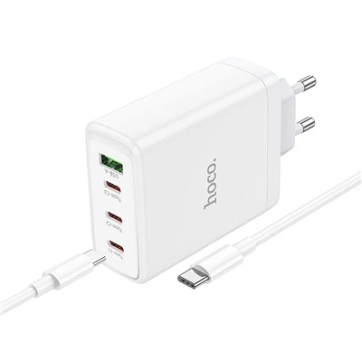 Адаптер Сетевой с кабелем Hoco N31 PD 3Type-C/USB 100W (Type-C/Type-C) (white)