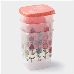 Банки для хранения сыпучих с ложками Доляна «Клумба», набор 3 шт., 250 мл, пластик, МИКС