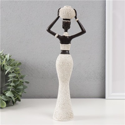 Фигура полистоун «Африканка с плетёным круглым кувшином», белый, 10×6×28 см
