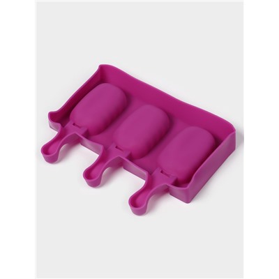 Форма для мороженого «Эскимо волна», силикон, 19.4×13 см, 3 ячейки (7×4 см), МИКС