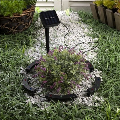 Садовый светильник «Обруч», уличный, на солнечной батарее, 15 LED, свечение мульти