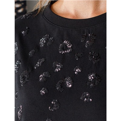 Футболка оверсайз с принтом пайетками из премиального хлопка с эластаном