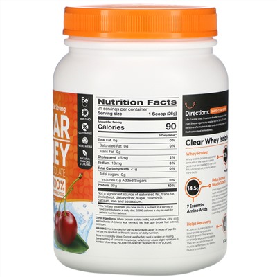 Doctor's Best, Clear Whey Protein Isolate, Cherry Rush , 1.2 lbs (546 g)
