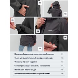 Парка спортивная женская с капюшоном softshell темно-серого цвета 9568TC