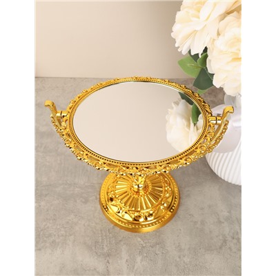 Зеркало настольное ажурное двустороннее 26 см круглое / YDW-08 /уп 48/золото