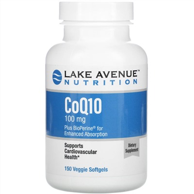Lake Avenue Nutrition, коэнзим Q10, с BioPerine, 100 мг, 150 вегетарианских капсул