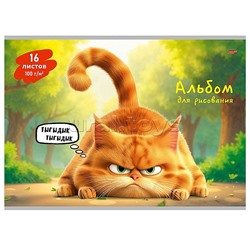Альбом для рисования 16л. "Смешной рыжий кот" А4 скр,обл.-офс.,бл-офс.