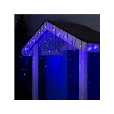 Гирлянда «Бахрома» 3×0.6 м, IP44, УМС, тёмная нить, 160 LED, свечение синее, мерцание белым, 220 В