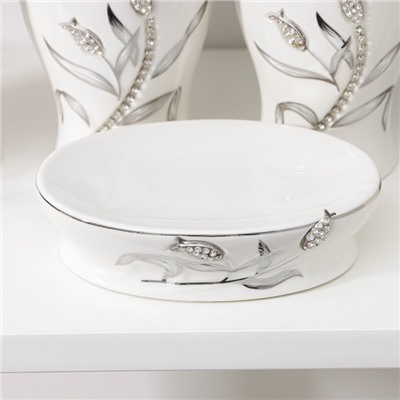 УЦЕНКА Набор аксессуаров для ванной комнаты «Тюльпан», 4 предмета (дозатор 450 мл, мыльница, 2 стакана), цвет белый