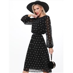 Платье шифоновое в мятный горошек с поясом