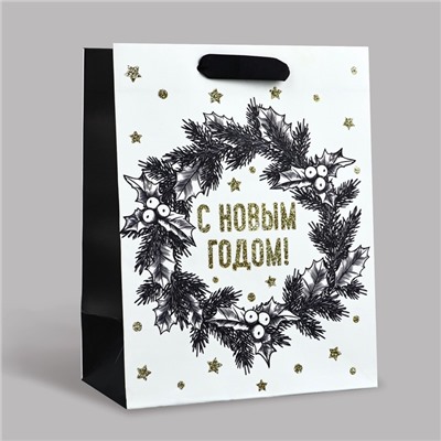 Пакет подарочный новогодний ламинированный «С Новым годом», MS 23×18×10 см
