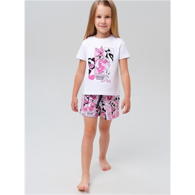 Комплект трикотажный для девочек: фуфайка (футболка), шорты