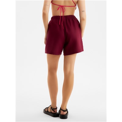 Шорты женские на резинке льняные MINAKU: Safari, бордовые, размер 42