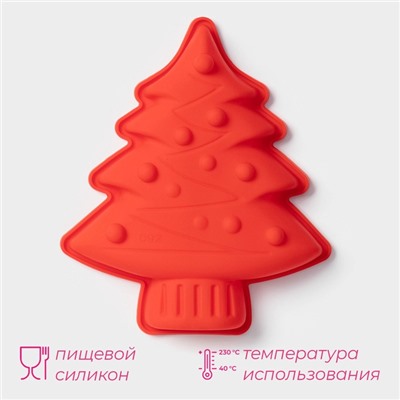 Форма для выпечки новогодняя Доляна «Ёлочка с гирляндой», силикон, 18×14.5×3.5 см, красная