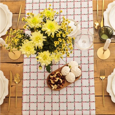 Дорожка на стол Этель Flower Cage 40×149 см, 100% хлопок, рогожка 186 г/м², белая