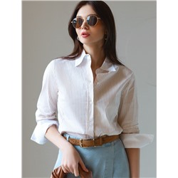 Блузка приталенного силуэта в полоску из эластичного хлопка