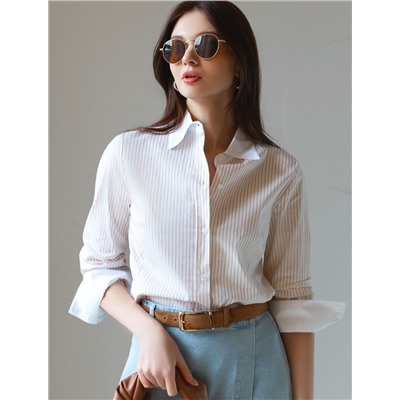 Блузка приталенного силуэта в полоску из эластичного хлопка